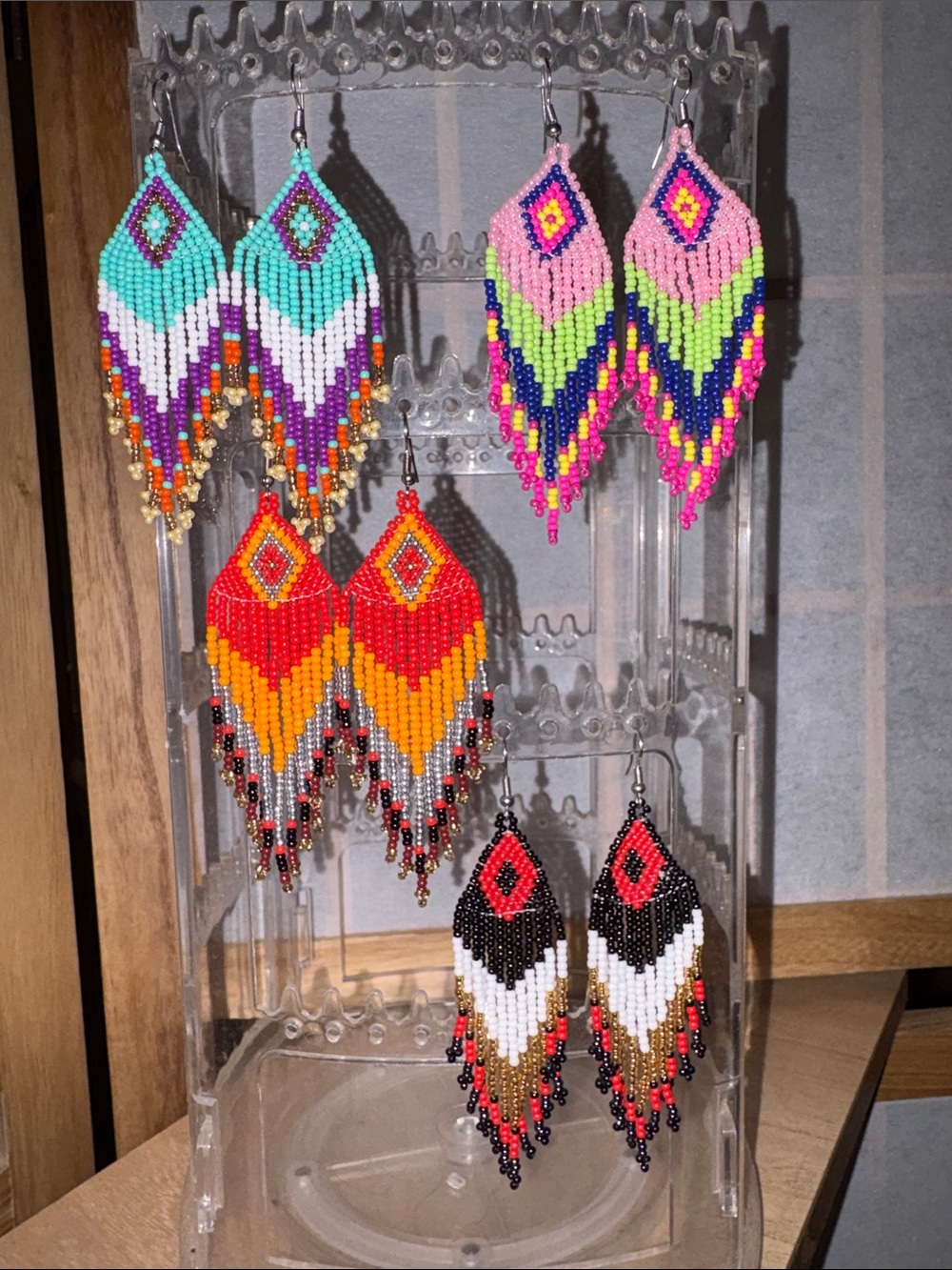 Unbranded Handmade Multicolor Beaded Fringe Earrings - Boho Statement 4 Pair Lot